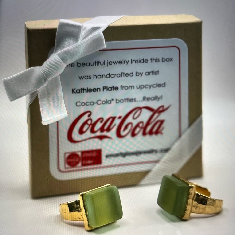 Recycled Coca-Cola Glass Ring Gold Handmade Glass Jewelry - Picture 2 of 5